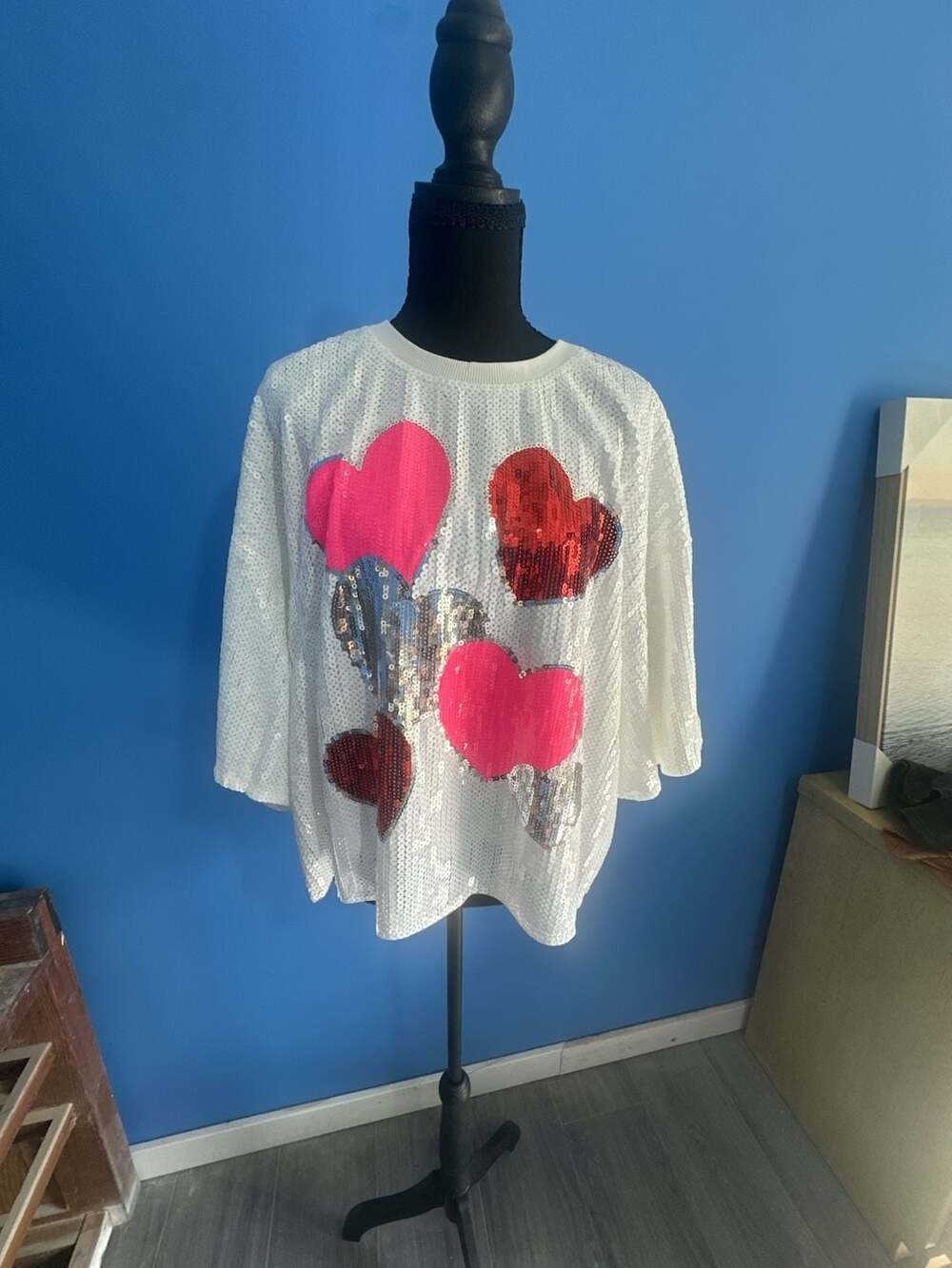 Simply Southern Preppy Sequins Hearts Top T-Shirt